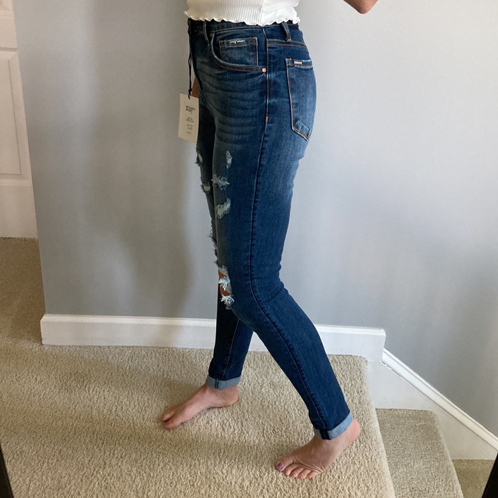 Dark Denim Mid Rise Ankle Skinny Distressed Jeans - Picture 4 of 8